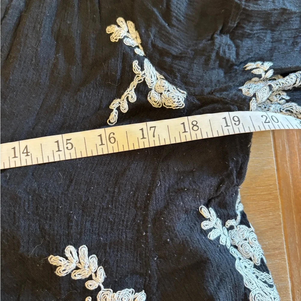 Free People Black Emma Austin Floral Embroidered Boho Swing Mini Dress, M
